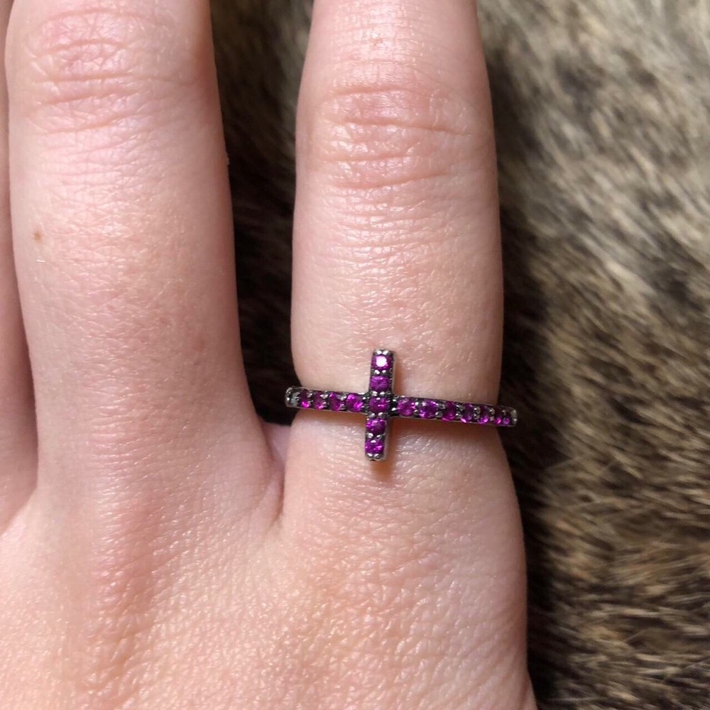 Vintage Sterling Silver Ruby Cross Ring - image 2